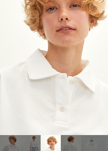 Beyaz Pamuklu Düğmeli  crop tişört - Görsel 4