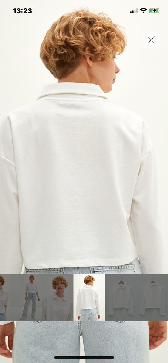 Beyaz Pamuklu Düğmeli  crop tişört - Görsel 5