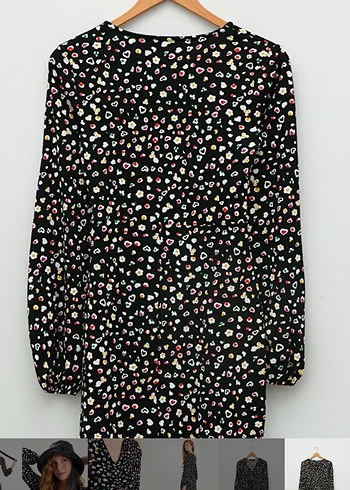 V Yaka Drapeli Siyah Mini Elbise - Görsel 6