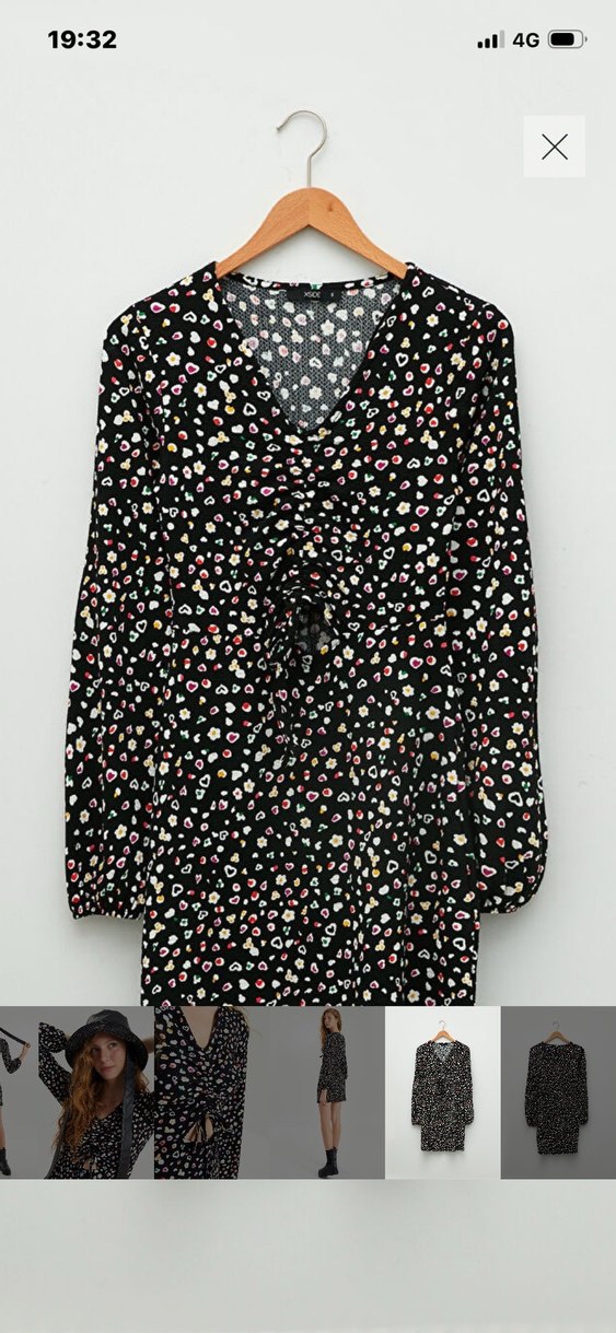 V Yaka Drapeli Siyah Mini Elbise - Görsel 5