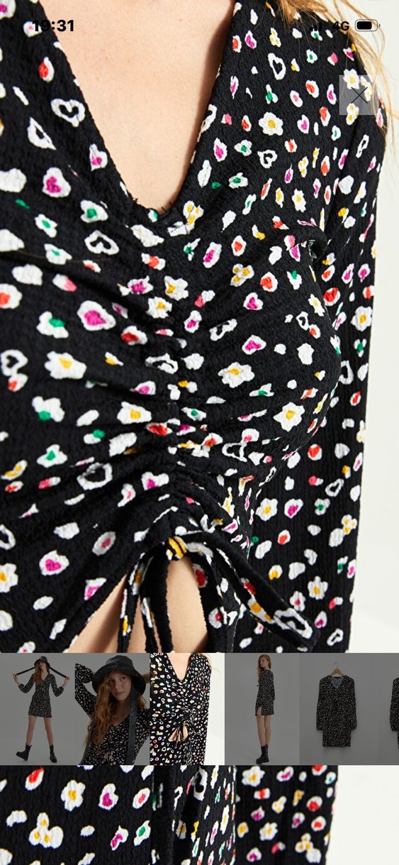 V Yaka Drapeli Siyah Mini Elbise - Görsel 4