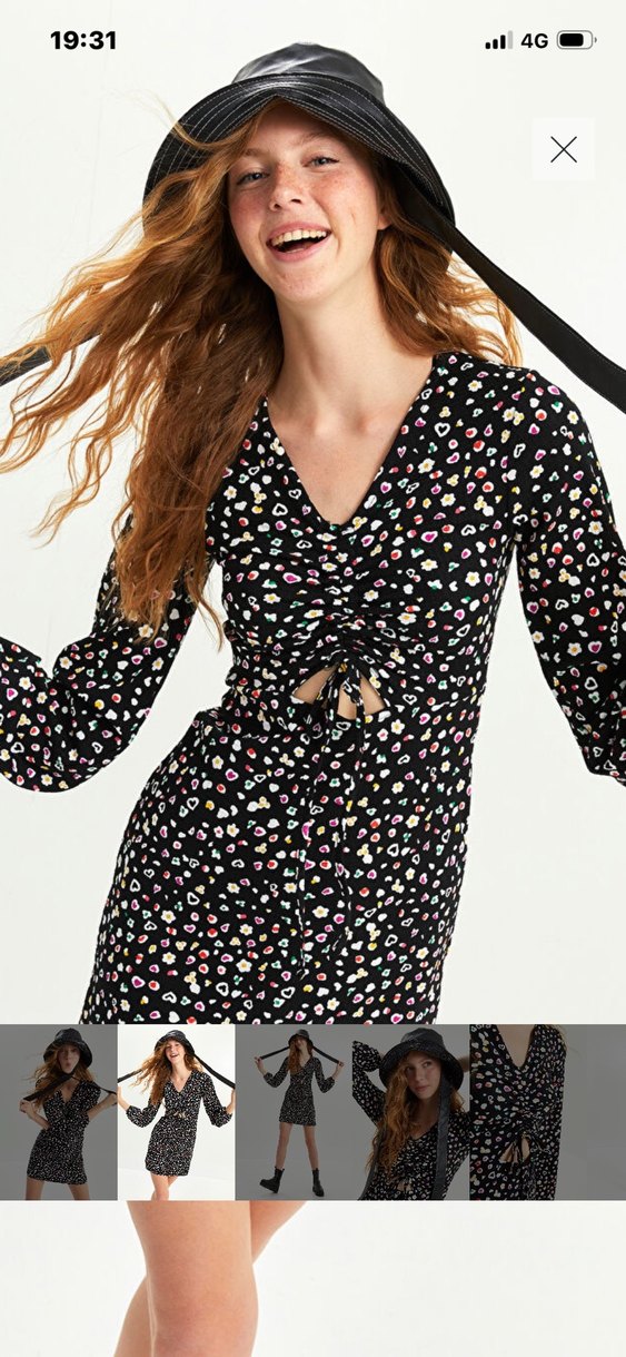 V Yaka Drapeli Siyah Mini Elbise - Görsel 2