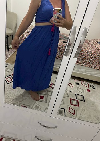 Püsküllü Mavi pareo takımı - Görsel 3