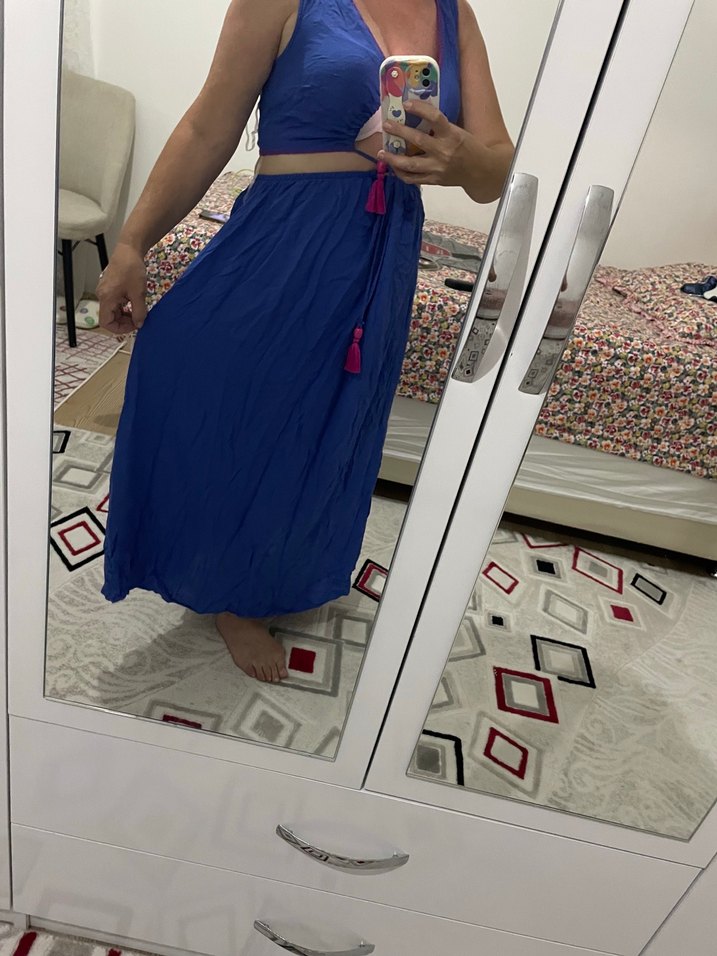 Püsküllü Mavi pareo takımı - Görsel 3