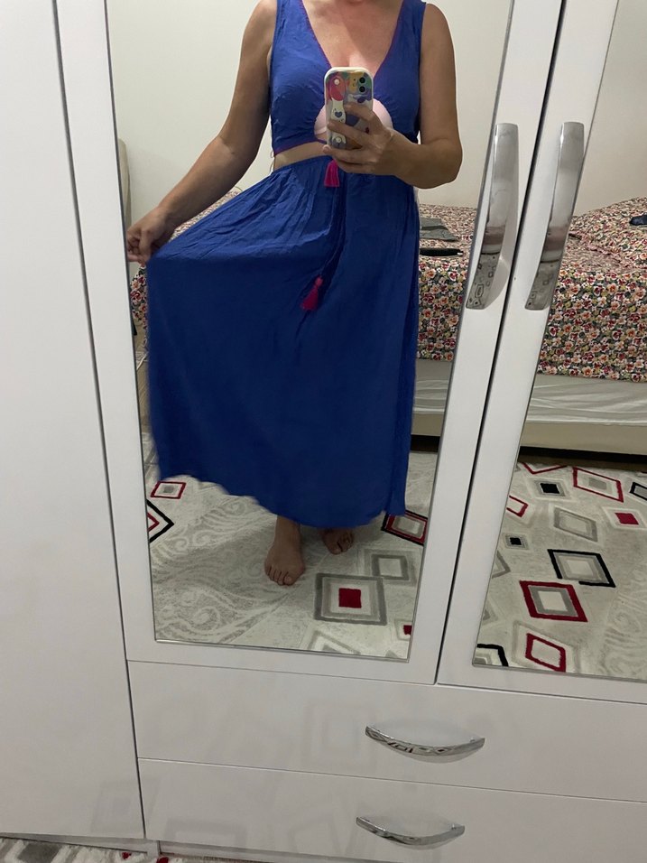 Püsküllü Mavi pareo takımı - Görsel 4