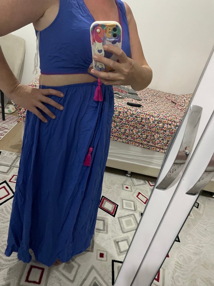 Püsküllü Mavi pareo takımı - Görsel 2