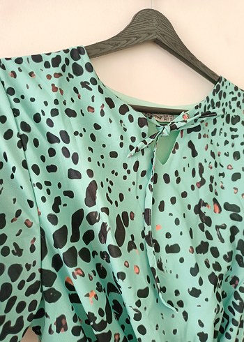 Leopar Desenli Kemerli Mini Bohem Elbise - Görsel 2