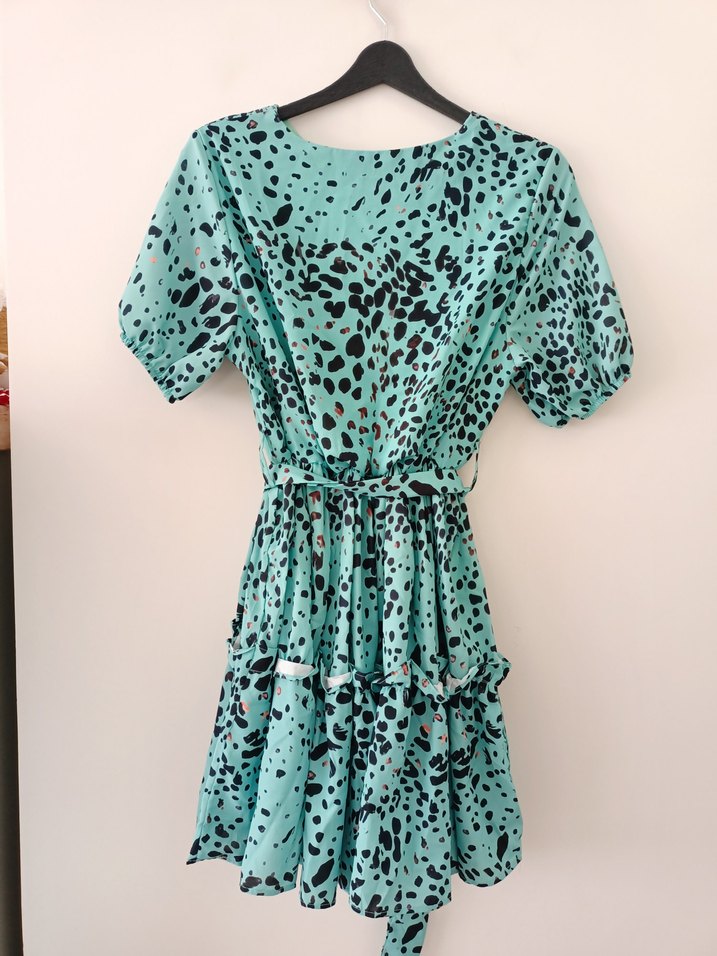 Leopar Desenli Kemerli Mini Bohem Elbise - Görsel 5