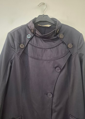 Düğmeli Lacivert Uzun Kadın Pardesü - Görsel 2