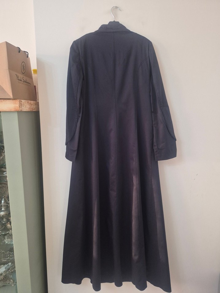 Düğmeli Lacivert Uzun Kadın Pardesü - Görsel 4