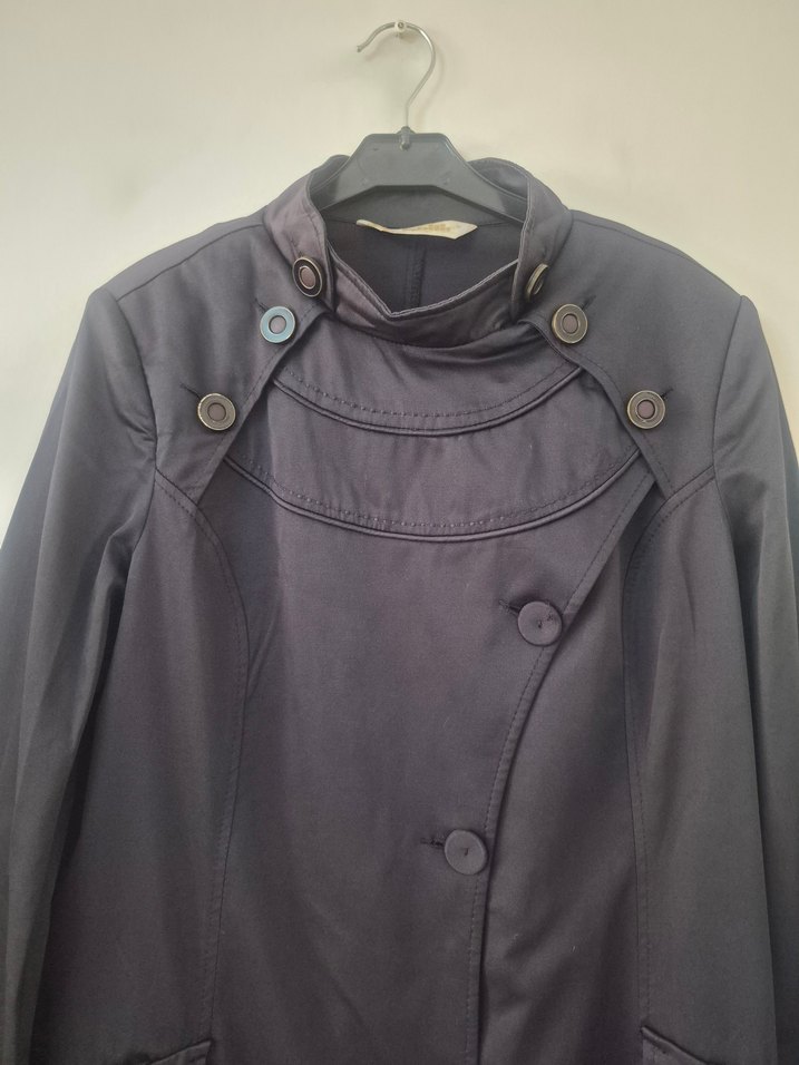 Düğmeli Lacivert Uzun Kadın Pardesü - Görsel 2