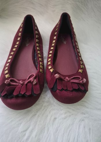 Bordo Süet Fırfırlı Bohem Babet - Görsel 2