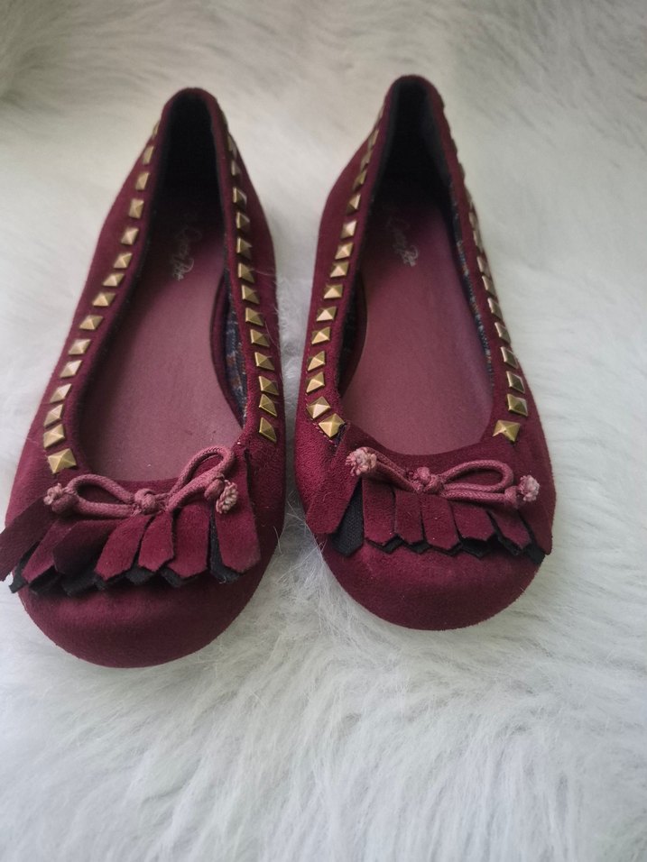 Bordo Süet Fırfırlı Bohem Babet - Görsel 2