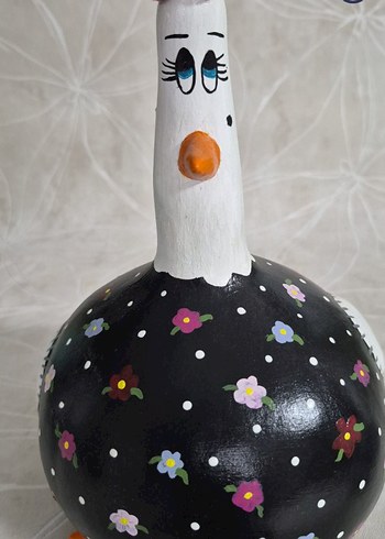 Renkli Çiçek desenli Dekoratif Tavuk Şekilli Su Kabağı - Görsel 4