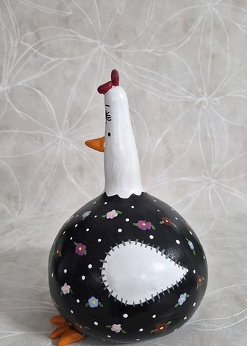 Renkli Çiçek desenli Dekoratif Tavuk Şekilli Su Kabağı - Görsel 3