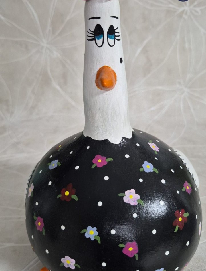 Renkli Çiçek desenli Dekoratif Tavuk Şekilli Su Kabağı - Görsel 4