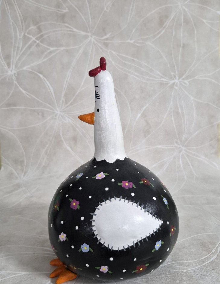 Renkli Çiçek desenli Dekoratif Tavuk Şekilli Su Kabağı - Görsel 3