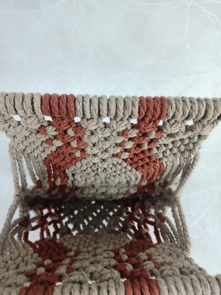 Püsküllü Bej Örgü Bohem Kadın Çanta - Görsel 2