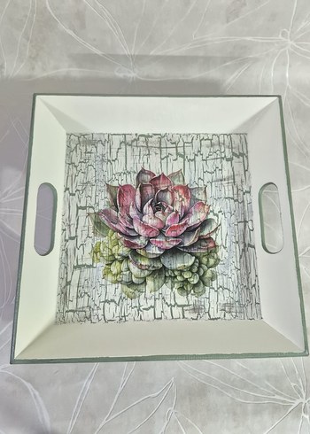 Sukulent Desenli Ahşap Tepsi - Görsel 2