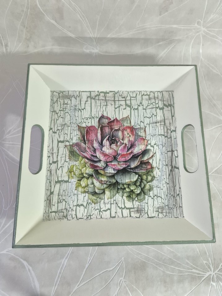 Sukulent Desenli Ahşap Tepsi - Görsel 2