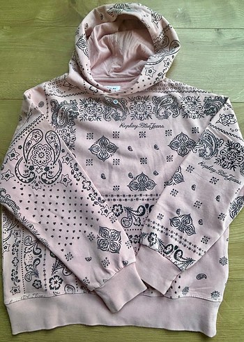 Pembe Kapüşonlu Baskılı kız çocuk Sweatshirt - Görsel 2