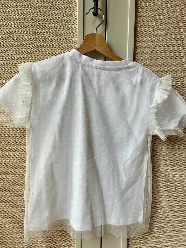 Beyaz Şeffaf Kız Tişörtü, Kısa Kollu, Baskılı - Görsel 2