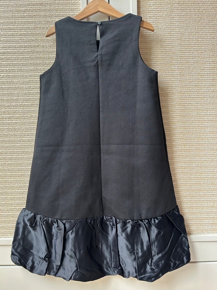 Kız Çocuk Siyah Keten Kolsuz Elbise - Görsel 3