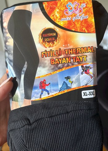 Fitilli Termal Bayan Tayt Siyah XL-XXL