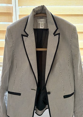 Çizgili Gri Kadın Blazer Ceket