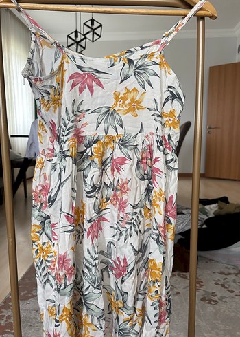 H&M Marka Bohem Çiçek Desenli Askılı Midi Elbise - Görsel 7