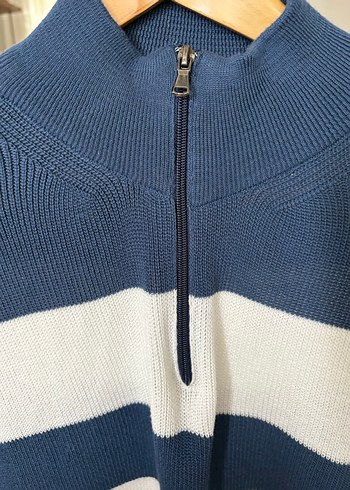 Mavi Beyaz Çizgili Pamuklu Erkek Kısa Kollu Triko - Görsel 5