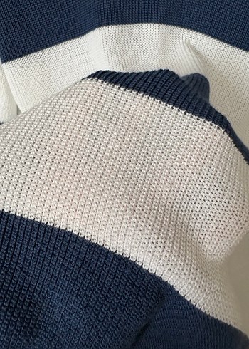 Mavi Beyaz Çizgili Pamuklu Erkek Kısa Kollu Triko - Görsel 3