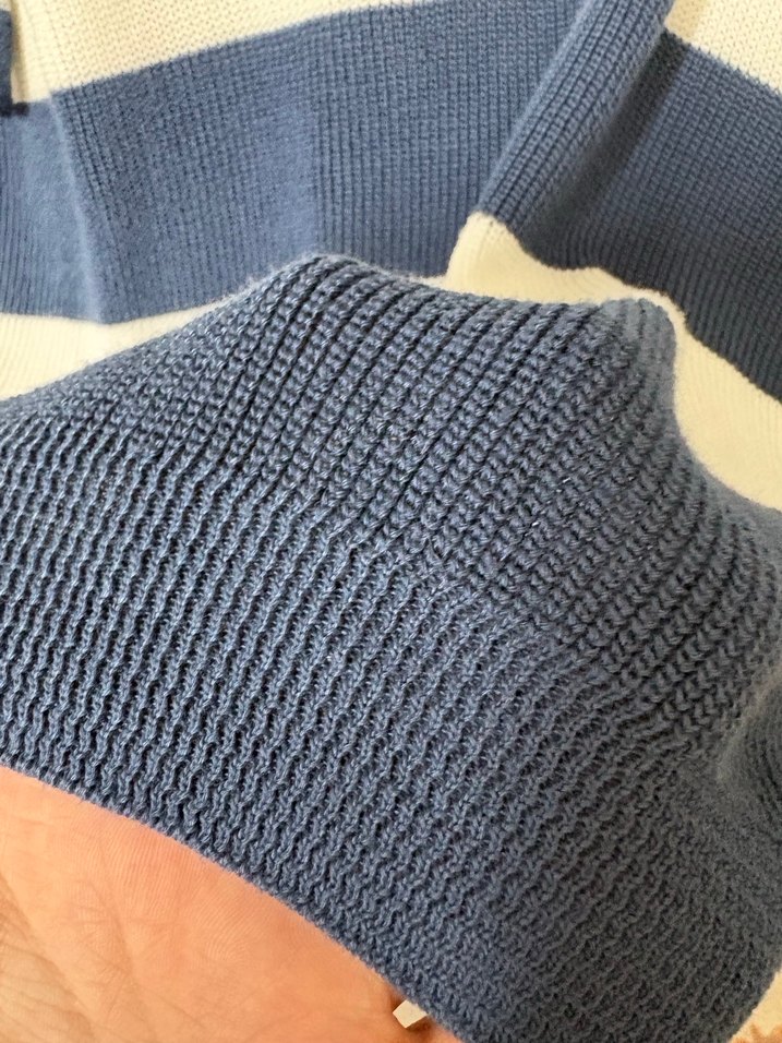 Mavi Beyaz Çizgili Pamuklu Erkek Kısa Kollu Triko - Görsel 4