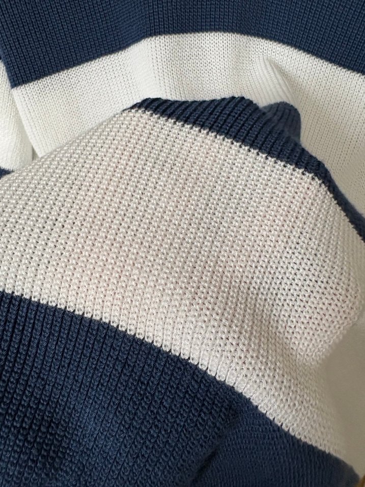 Mavi Beyaz Çizgili Pamuklu Erkek Kısa Kollu Triko - Görsel 3