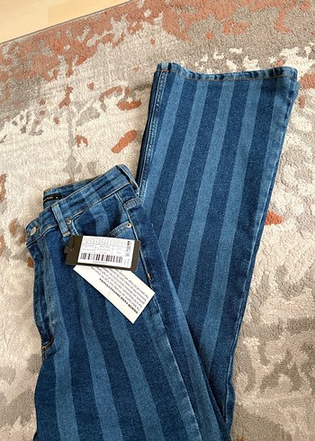 Çizgili Kadın Kot Pantolon - Görsel 7