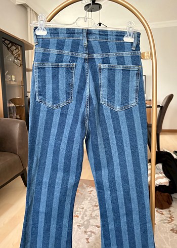 Çizgili Kadın Kot Pantolon - Görsel 6