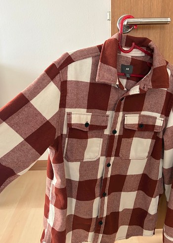 Düğmeli Kareli Unisex Gömlek - Bordo - Görsel 2