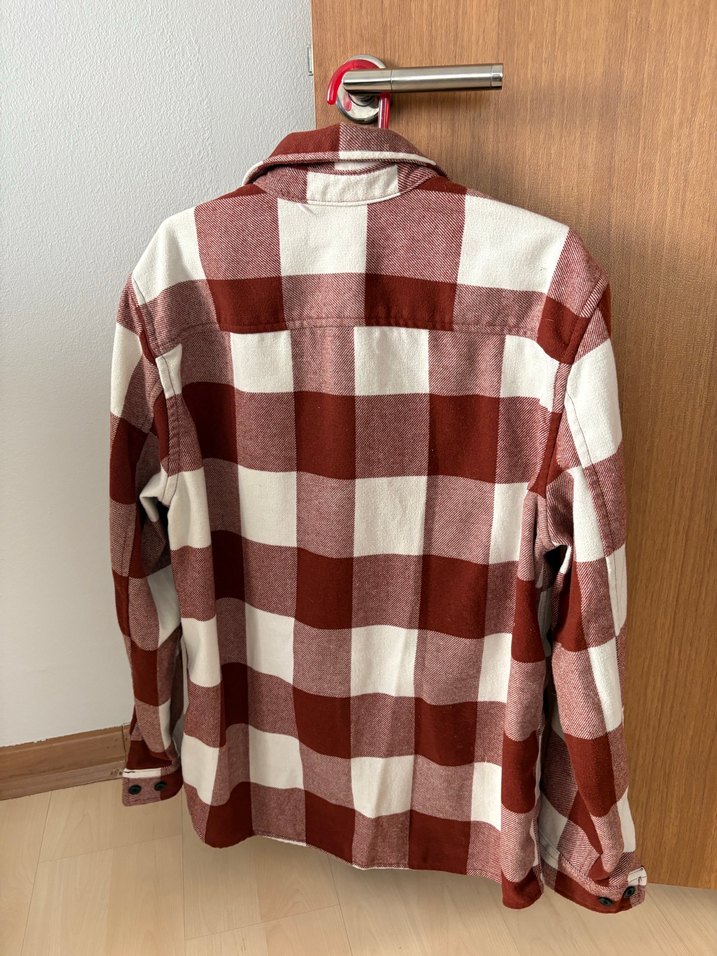 Düğmeli Kareli Unisex Gömlek - Bordo - Görsel 3