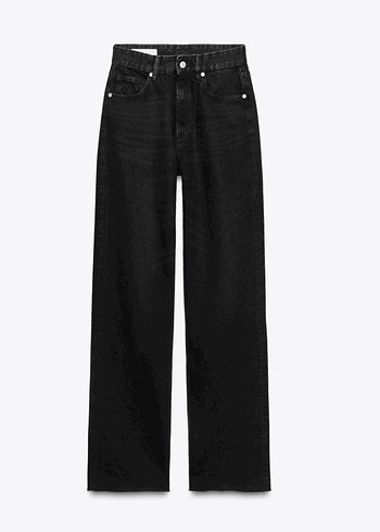 Zara Siyah Yuksek Bel Genis Paca Jean