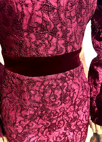 Bordo Dantelli Uzun Elbise - Görsel 2