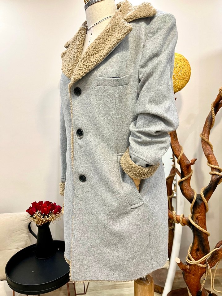 Gri Kaban, Kürk Detaylı - Görsel 2