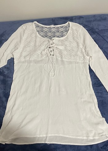 Diğer Romantik Vintage Dantelli Beyaz Uzun Kollu Bluz