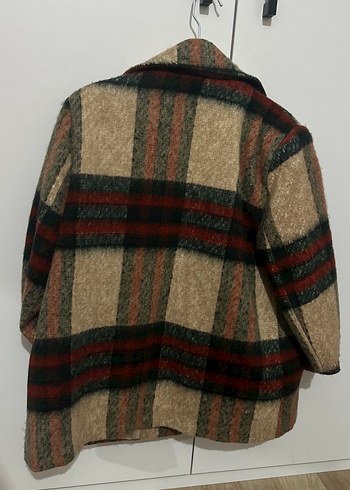 Düğmeli Kısa Kahverengi Yün Kadın Kaban - Görsel 5