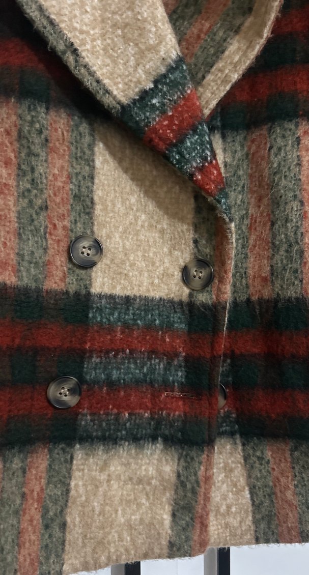 Düğmeli Kısa Kahverengi Yün Kadın Kaban - Görsel 3