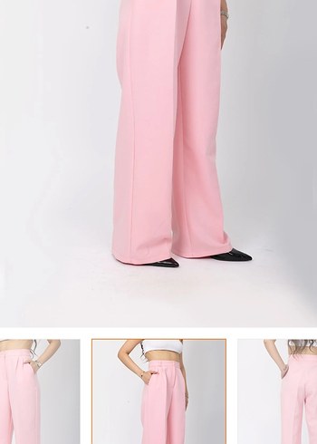 Pembe Midi Kadın Kumaş Pantolon