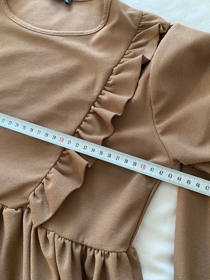 Bej Midi Kadın Tunik Fırfırlı - Görsel 3