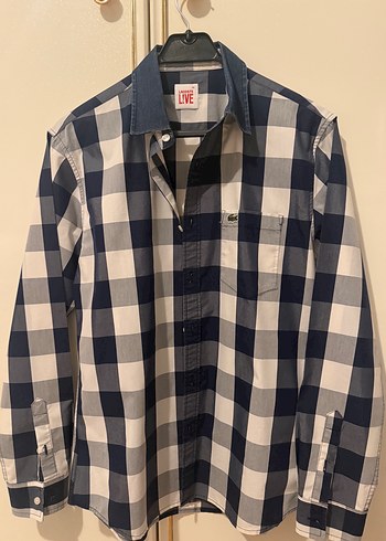 Lacoste Erkek Gri Kareli Uzun Kollu Denim Gomlek