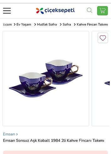 Emsan Emsan Sonsuz Aşk Kobalt 1984 2li Fincan Takımı