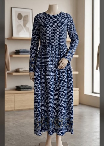 Abercrombie & Fitch Bohem Mavi Desenli Uzun Elbise
