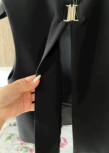 Siyah Deri Kemerli Midi Kadın Yelek - Görsel 2